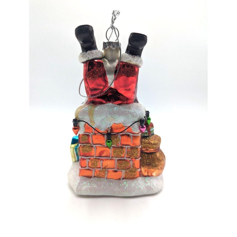 Santa Going Down The Chimney Glass Christmas Ornament‎ Robert Stanley